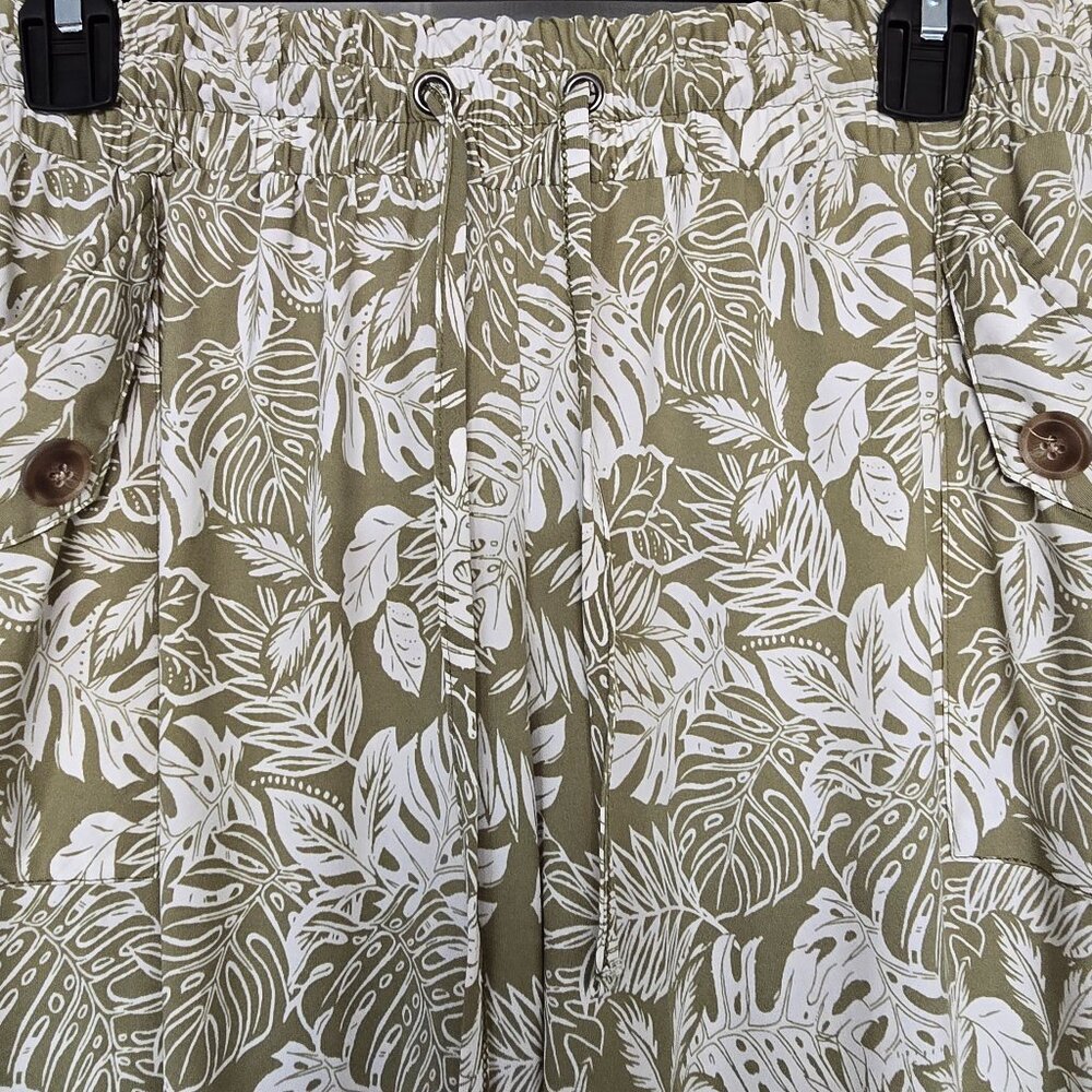 Robert Louis Palazzo Pull-On Stretch Pants Green/White Tropical Print Sz L NWOT - Picture 2 of 6
